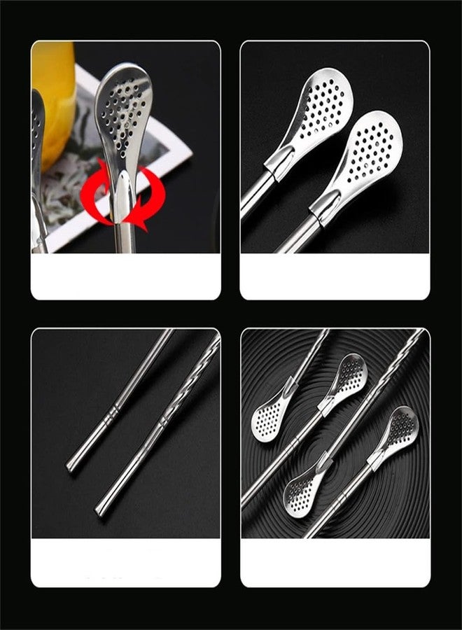 Much Hotter 304 Food-Grade 18/8 Stainless Steel Drinking Filter Straws, Straw 7.2 inch Long Spoon Straws for Mate Tea，Coffee Stirrer Stick for Iced Tea, Cocktail, Set of 3 with 3 Cleaning Brush (silver) - Image 3